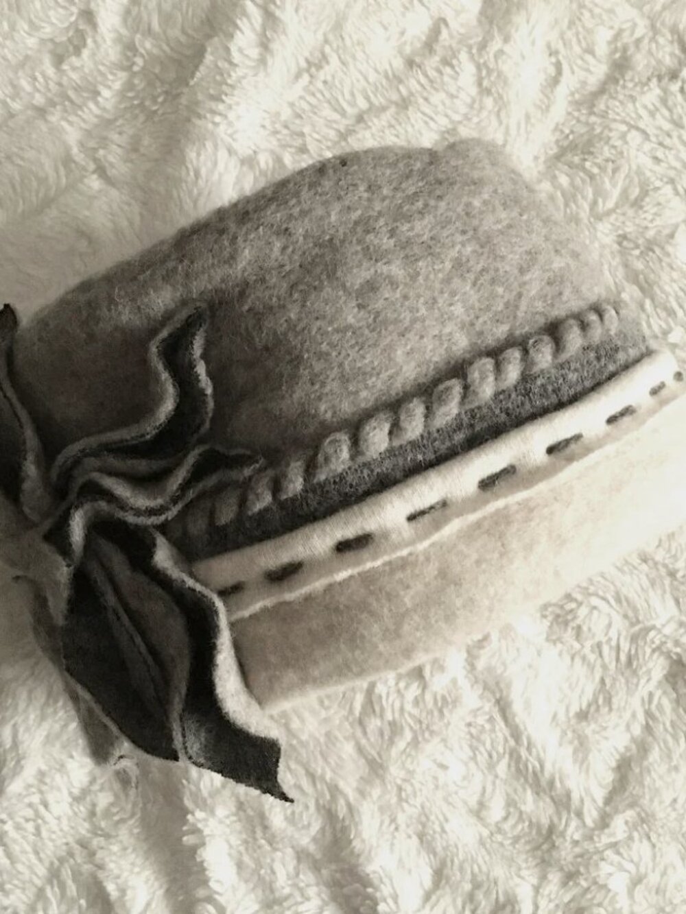 Artisan Handmade Felted Wool Papakha Hat Khabib Style Cream and Grey